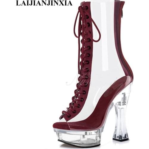 LAIJIANJINXIA New Dance Shoes Women Boots Sexy Ankle Boots Waterproof Platform Party 14 cm High Heels Fashion Pole Dancing Shoes