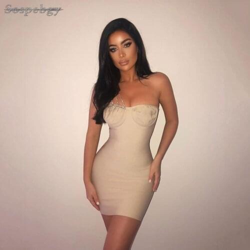 Summer Womens One Shoulder Bodycon Bandage Dress Sexy Sleeveless Diamond Mini Club Nightclub Party Dress 2021 New