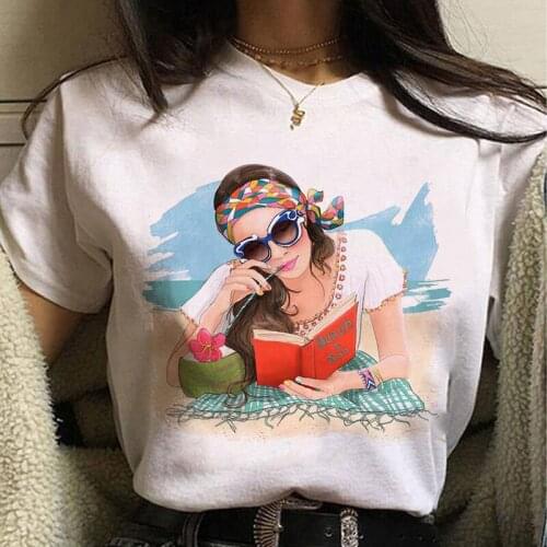 Summer Female Short Sleeve Tee Shirts Fashion Women Graphic Printing Casual White Round Neck Ladies T shirt