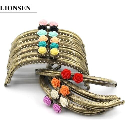 Lionsen 12.5CM Antique Brass Arc-shaped Rose Purse Metal Frame Kiss Bag Clasp DIY Quilting Handmade Coin Purse Bag