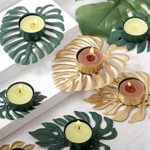 4pcs Metal Monstera Leaves Desktop Candleholder Tea Light Candlestick Candle Pedestal Ornament Home Table Decoration