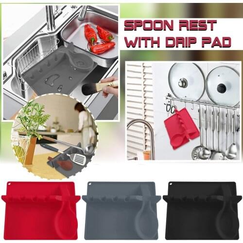 Multifunctional Food Grade Silicone Spoon Mat Heat Resistant Placemat Tray Spoon Tableware Rack With Drip Pad Pad Kitchen Tool