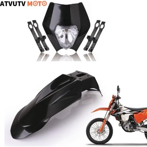Motorcycle Headlight Headlamp With Fender For KTM EXC XCF SX F SMR Enduro Dirt Bike Motocross Supermoto H4 Bulb LED 12v