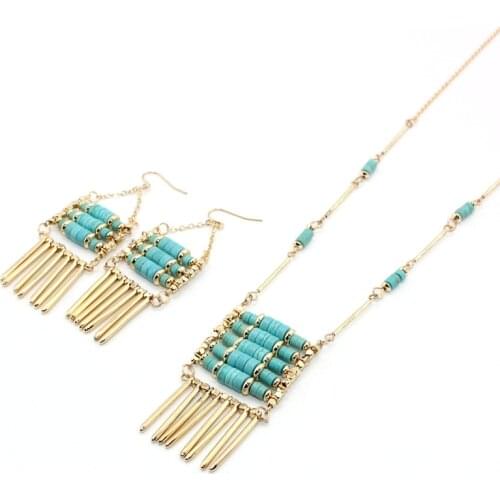 2016 new beads tassel long necklace women cute bar drop Earrings african jewelry sets