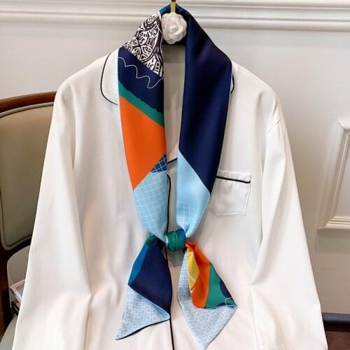 New Aesthetic Fashion printing long silk scarf female Literary Party travel hair decorative headband tie wriststrap bag Gift