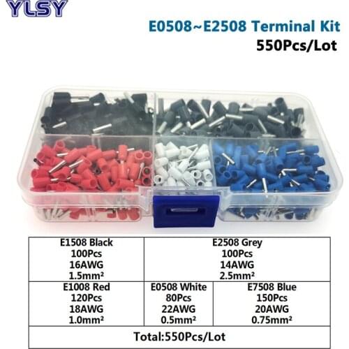 550Pcs Terminal Box Kit Tube Insutated Cord End Crimp Terminales E0508~E2508 Wire Cable Connector Ferrules 0.5-2.5mm2 22-14AWG