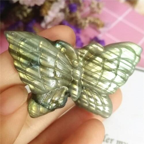 Charming crystal carvings natural hand-carved labradorite stone butterfly of mercy necklace fashion jewelry gifts 1pcs
