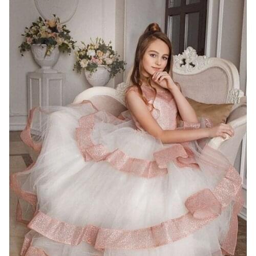 Golden Sequin Flower Girls Dresses Golden Girls Celebrity Birthday Party Princess Dresses Girls Photography Dress Custom