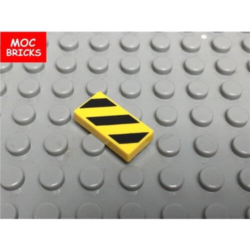 20pcs/lot DIY Warning Signs Tile 1 x 2 Black & Yellow Danger Stripes Black Pattern fit with 3069bpb436 Building blocks bricks