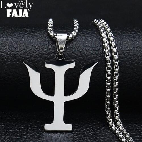 Simple Stainless Steel Greek Letter PSI Symbol Silver Color Necklace Pendant Jewery Psychology Kettings Gift collares N646S03