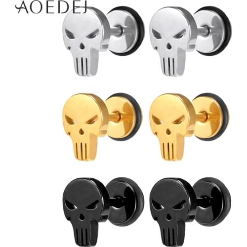 AOEDEJ Stainless Steel Stud Earrings for Men Punk Skull Earrings Gothic Ear Studs Hip Hop Piercing Jewelry Accessories