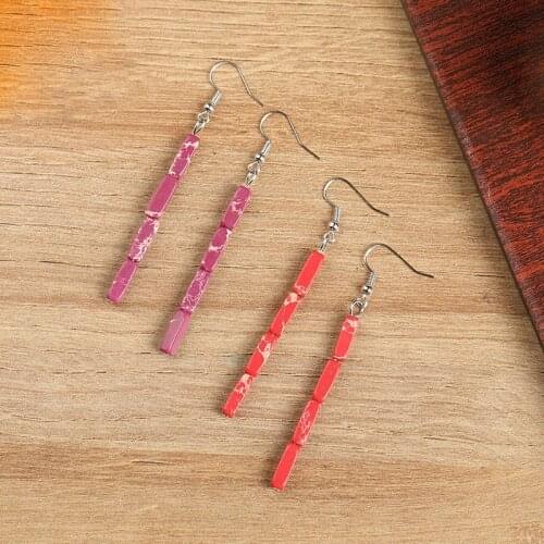 Simple Design Natural Square Stone Earrings Retro Style Vintage Mixed Color Turquoises Earring Jewelry Long Size