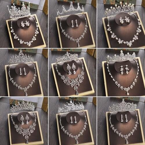 Bridal Jewelry Sets for Women Wedding Jewelry Set Pearl Crystal Rhinestone Tiara Necklace Earring Girl Crown Vintage Accessories