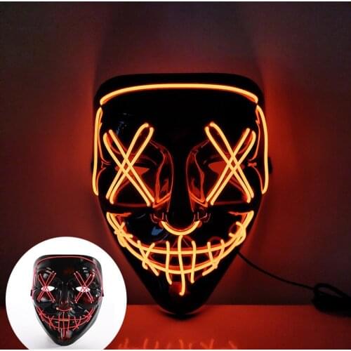 Led Glowing Mask 2021 Halloween Party Cold Light Mask Black V-shaped Halloween Bar Holiday Gifts for Makeup Mask Decoration