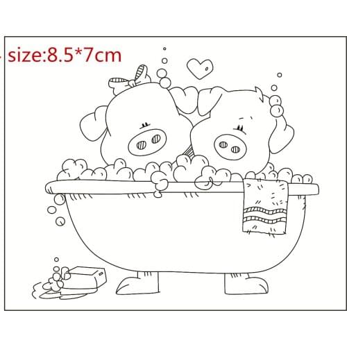 Pig Take A Shower Transparent Silicone Rubber Stamp And Metal Die Sheet Cling Scrapbooking DIY Cute Pattern Photo Album Stamp