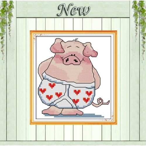 The little brother pig crafts decor Cross Stitch Embroidery Sets DMC 14CT 11CT Counted printed on canvas Needlework kits animals