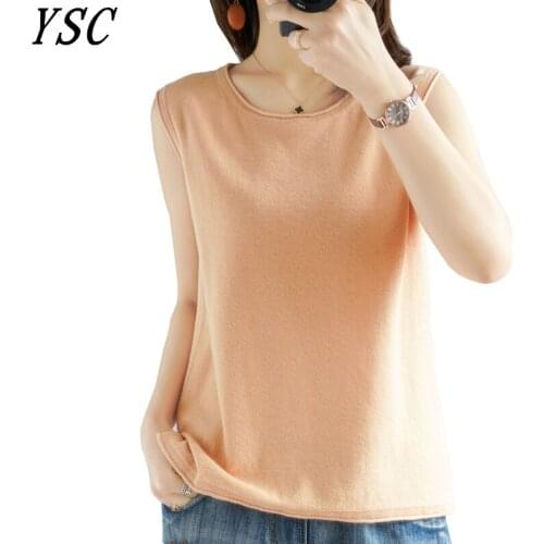 YSC 2020 Summer new style Ladies knitting Pure cotton vest Round collar Split decoration Good air permeability Pleasantly Vest