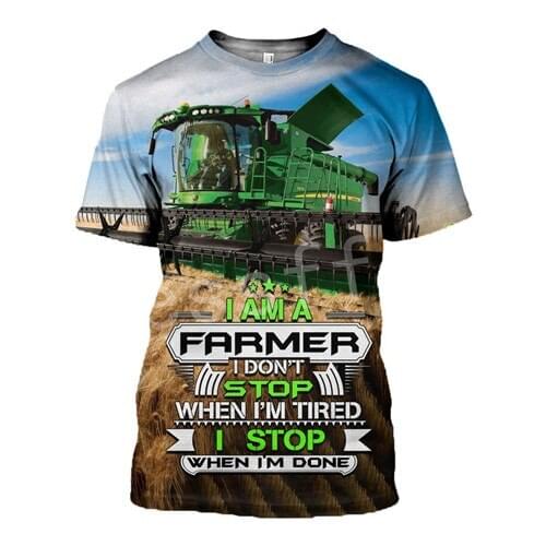 LIASOSO Farmer Tractor Funny New Fashion 3D Print Streetwear Summer Casual Short Sleeve T-Shirts Mens/Womens