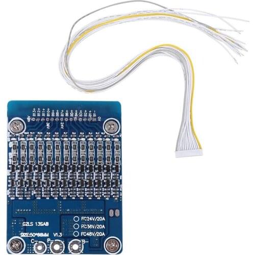 13S 48V 20A Li-Ion Cell 18650 Battery Protection BMS PCB Board with Balance Function