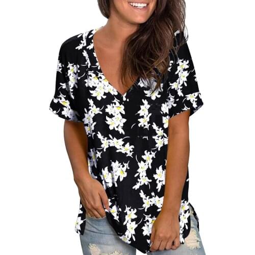 2021 Summer Vintage Blouse Womens Flora Printed Oversized Tunics Shirts Short Sleeve V-neck Casual Blouses Блузка Женская