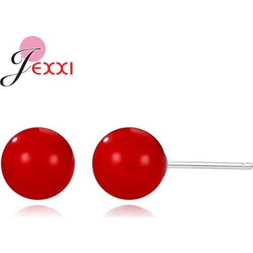 Nice Party Jewelry New Trendy 925 Silver Needle Pin Stud Earrings for Girls High Quality Round Red Beads Women Ladies Pendientes