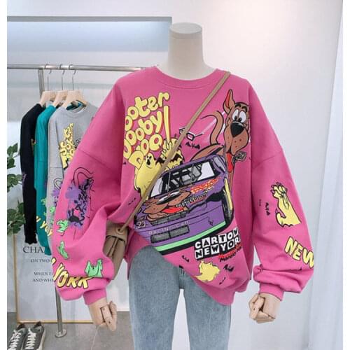 Autumn Women Hoodies Letter Graffiti Cartoon Car & Dog Print Sweatshirt Oversized Streetwear Sweatshirts Hip Hop Pullover Tops