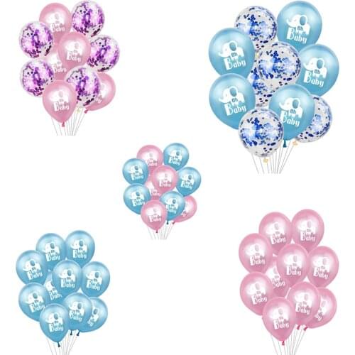 10pcs Blue Pink Latex Confetti Balloon Gender Reveal Party Supplies Cartoon Elephant Oh Baby Printed Birthday Decor Balloons