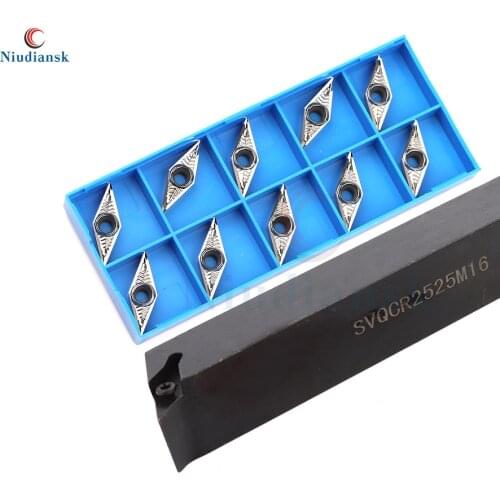 10pcs VCGT1604 Carbide Inserts 1pc SVQCR1616H16 External Turning Tool Holder SVQCR2020K16 SVQCR2525M16 SVQCL CNC Lathe Tools Set
