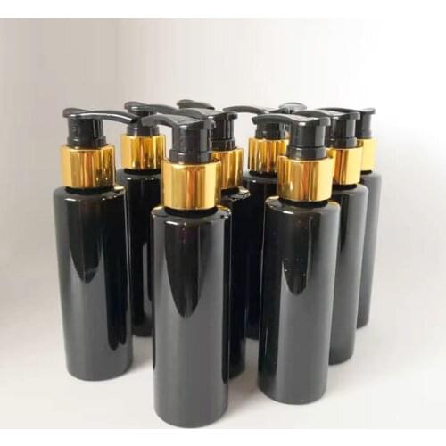 24ps/lot Lotion Bottle 100ml Black Shampoo PET Bottle for Gel With Gold Silver Lotion Dispenser Cosmetic container