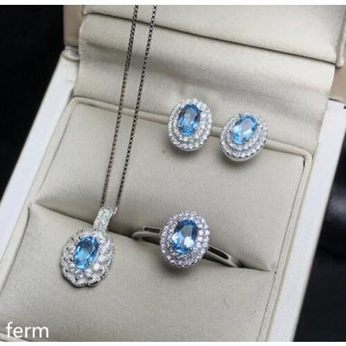 KJJEAXCMY boutique jewels 925 sterling silver inlaid with natural topaz pendant ring earrings 3 set flowers flow curve new