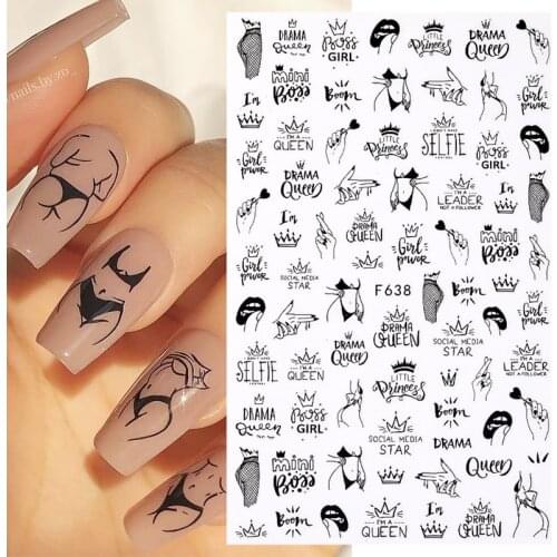 1PC Sexy Lady Design 3D Nail Sticker English Letter Face Pattern Trasnfer Sliders DIY Nail Art Decoration For Maincuring