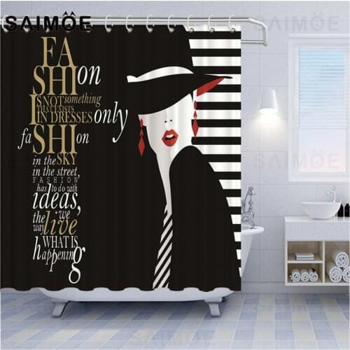 White Bridal Wedding Gown Shower Curtain Waterproof Fabric Sexy Girls Curtains Bathroom Decor Black Dress Bath Curtains Screen
