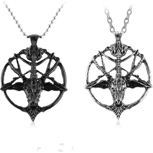 Fashion Retro Pentagram Pan God Skull Goat Head Pendant Chain Necklace Unisex Luck Alloy Vintage Jewelry