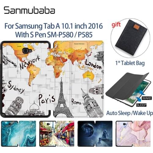 Sanmubaba Case for Samsung Galaxy Tab A 10.1 With S Pen SM-P580 P585 PU Leather Fold Flip Stand Cover Smart Tablet Case Funda