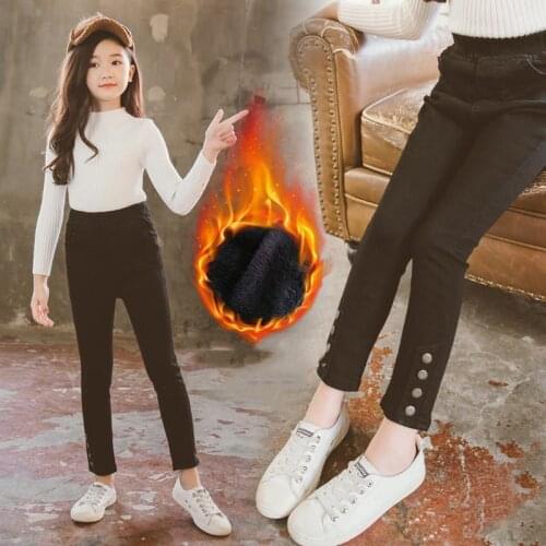 2018 New Winter Children Girls Plus Velvet Thicken Denim Jeans Pants Leggings Kids Elastic Waist Warm Fleece Jeans Trousers Z02