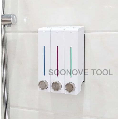 3PCS/LOT Liquid Soap Dispenser Wall Mounted 300ml Manual Press Type Bathroom Accessories Plastic Detergent Shampoo Dispensers