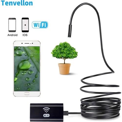 Tenvellon WIFI Endoscope Camera Mini Waterproof Hard Cable Inspection 8mm USB flexible Borescope For android phone endoscopio