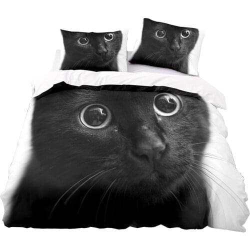 HD Printing Black Cat Pattern Duvet Cover 210x210 Pillowcase 3Pcs,135x200 Quilt Cover,Blanket Cover , King Size Bedding Set