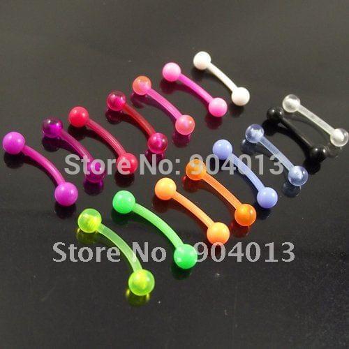 10pcs 16G Flexible Glow in the dark eyebrow ring Eye Nail Rings soft with banana ball cone pure colors Body Piercing Jewelry