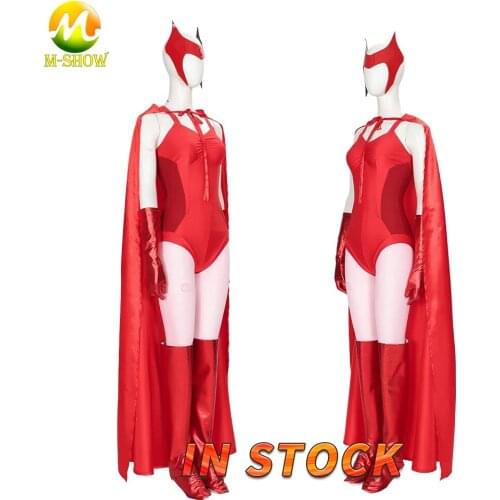 Halloween Witch Cosplay Costume Scarlet Jumpsuit With Cape Shoes Cover Headwear Women Fancy Red Suit for Adult Women Custom Made