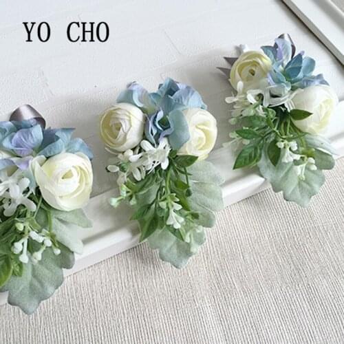 YO CHO Creative Wrist Flower Bride Corsage Hand Hat Decorative Silk Lace Wedding Dancing Party Decor Bridal Prom Rosesilk Ribbon