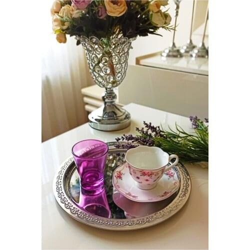 6'lı Round Silver Service Presentation Tray 24 Cm