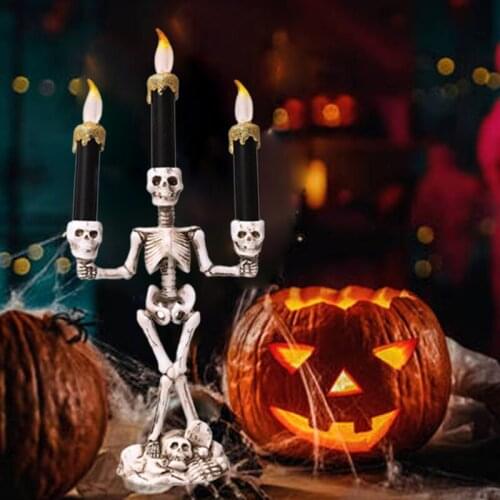 Metal Gold Plated Candle Holder Retro 3-Arms Candelabra For Halloween Skull Prop Candlelight Dinner Hotel Home Decoration
