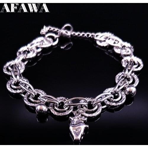 Fashion Deer Stainless Steel Bracelet Women Silver Color Chain Bracelet Bead Jewelry Christmas Gift pulseiras femininas B17791