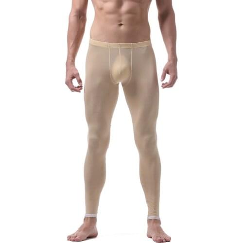Men Underwear Ice Silk Sexy See Through Pajama Bottoms Bodystocking Bugle Pouch Gay Ultra-thin Sheer Lounge Stretch Sleepwear
