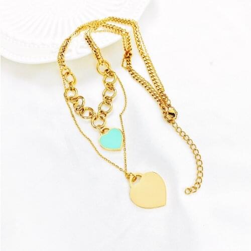 New Arrival Love Double Heart Enamel Ladie FOREVER LOVE Stainless Steel Necklace Drift Bottles Jewelry Wholesale Gift For Women