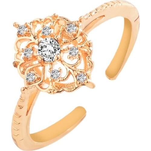 New Style Water Drop Zircon Hollow Carved Flower Exquisite Rings for Women Personality Opening Wedding Engagement Rings Jewelry