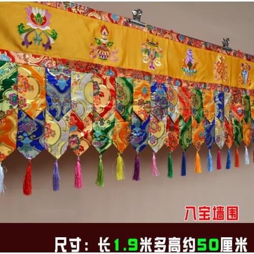 190cm long Wholesale Buddhist supplies HOME Temple Eight Auspicious Symbols Embroidery wall Enclosing curtain Tapestry draperies