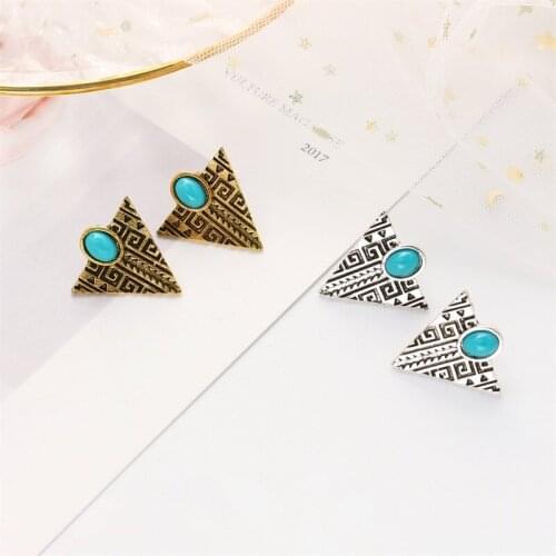 Orgin Summer Bohemian Vintage Triangle Turquoise Dangle Earings for Women Relief Earings Wedding Gifts Jewellery Accessories