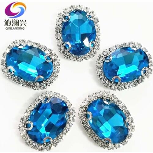Lake blue oval shape top quality sew on Glass Crystal buckle,flatback loose rhinestones,Diy/Clothing/wedding decoration SWTK14